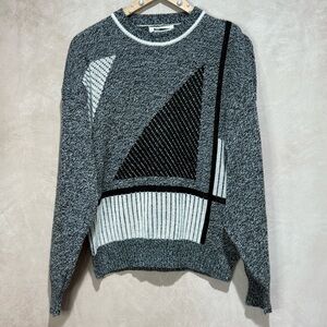 Vintage 80s Expressions Abstract Sweater Black/Grey Medium, Retro Geometric Knit